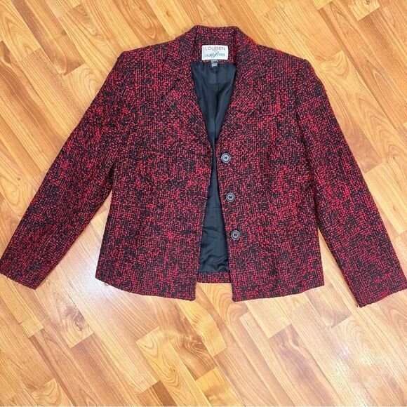 Louben Laura Petites Women's Classic Black and Red Tweed Blazer - Picture 1 of 4